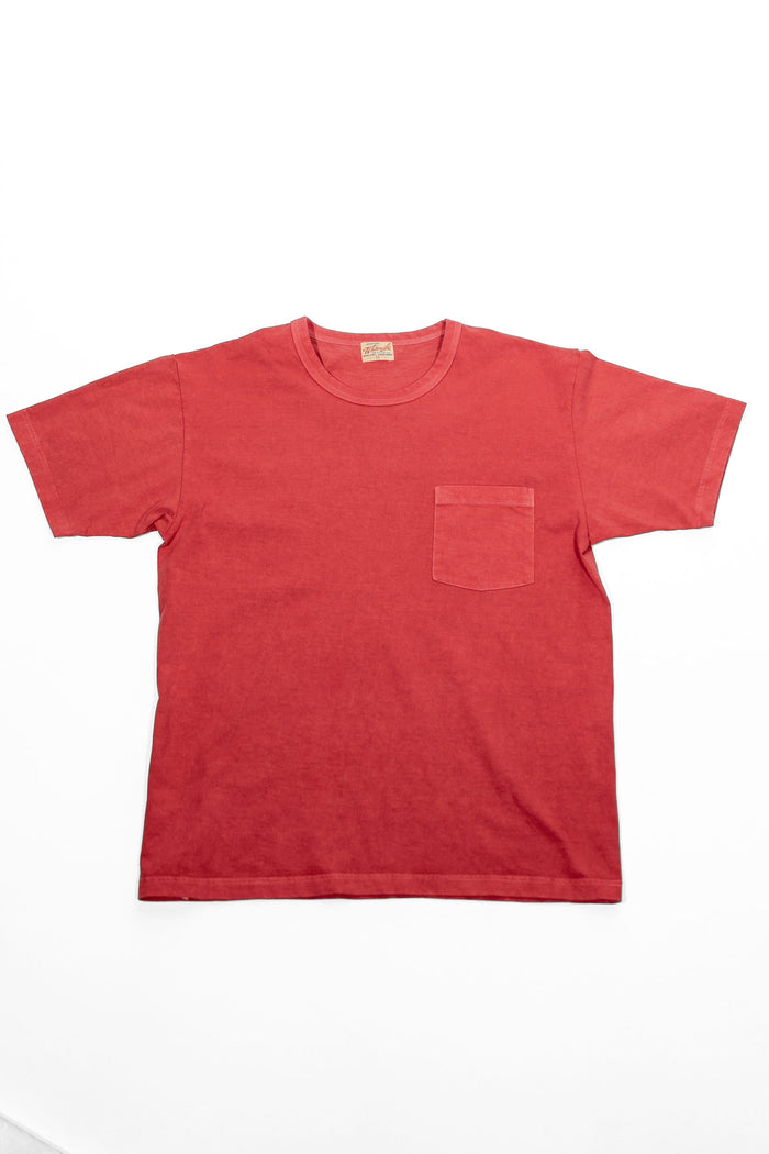 Whitesville WV79531 Pigment Dye Pocket T-Shirt - Red - Laid flat on white background, full shot front