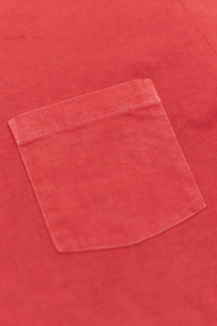 Whitesville WV79531 Pigment Dye Pocket T-Shirt - Red - Laid flat close-up pocket
