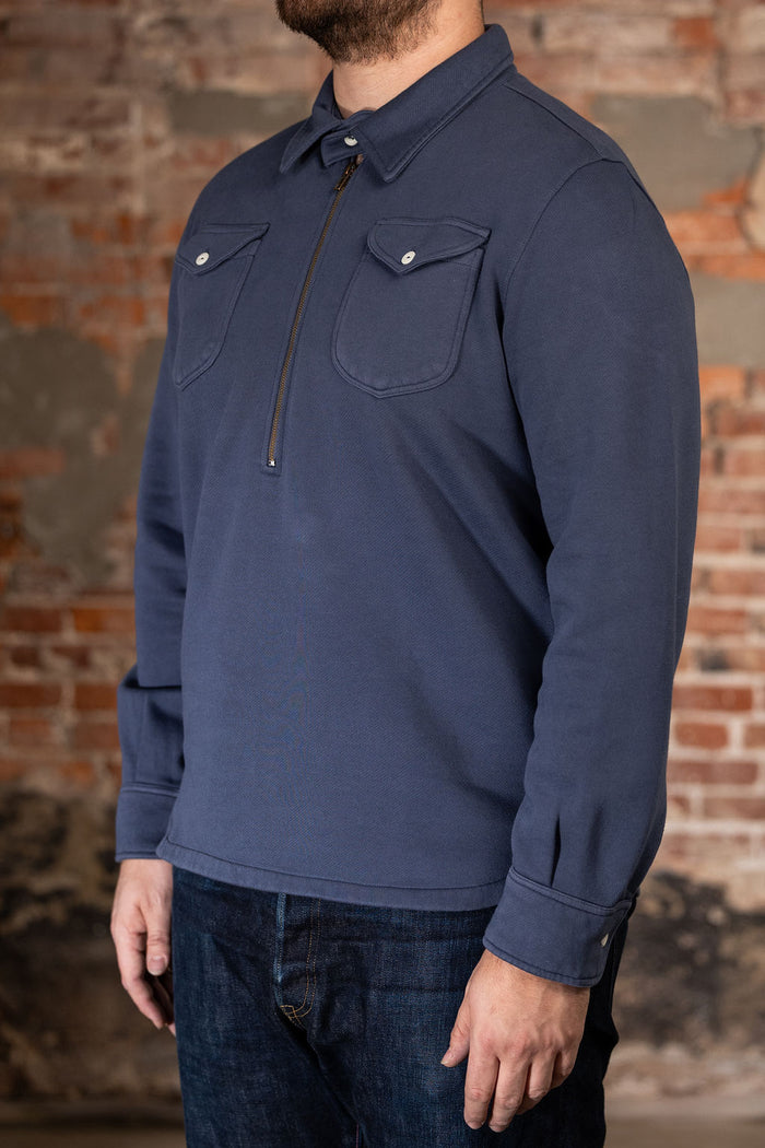 Wythe Navy Quarterzip - Three Quarter Shot on Model